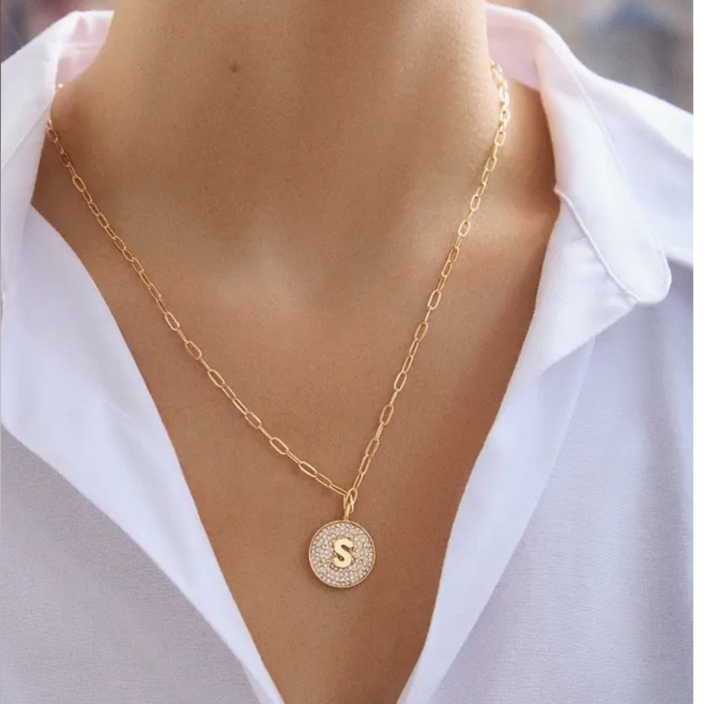 BaubleBar Gold and Silver Initial Necklace